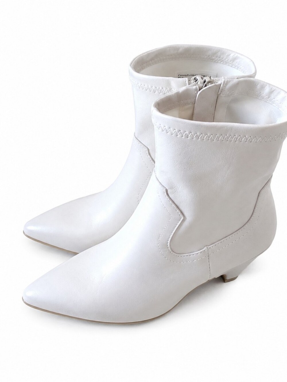 Steve Madden Leather White Block Heeled Boots Zip Side Business Casual Ladies 8M
